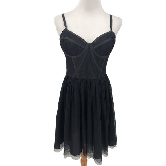 JILL Jill Stuart Dress Womens 10 Mini Corset Tulle Swiss Dot Lace Black - Picture 1 of 8